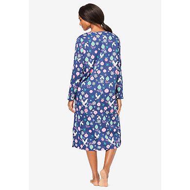 Dreams & Co. Plus Size Long-Sleeve Henley Print Sleepshirt