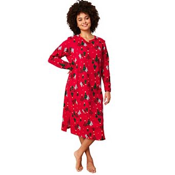 Dreams & Co. Plus Size Long-Sleeve Henley Print Sleepshirt