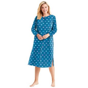 Dreams & Co. Plus Size Long-Sleeve Henley Print Sleepshirt