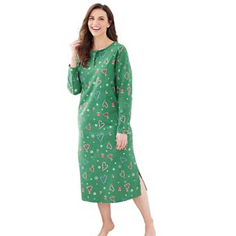 Dreams & Co. Plus Size Long-Sleeve Henley Print Sleepshirt