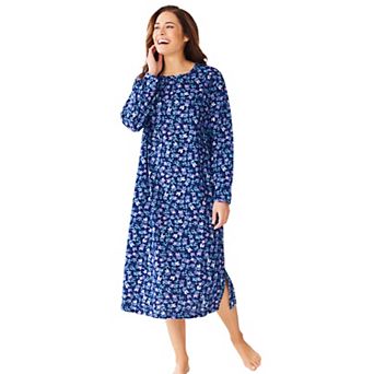 Dreams & Co. Plus Size Long-Sleeve Henley Print Sleepshirt