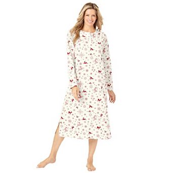 Dreams & Co. Plus Size Long-Sleeve Henley Print Sleepshirt