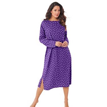 Dreams & Co. Plus Size Long-Sleeve Henley Print Sleepshirt