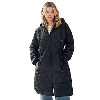 ellos Plus Size Long Quilted Jacket With Drawstring Waist