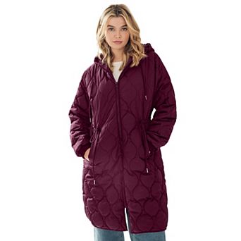 ellos Plus Size Long Quilted Jacket With Drawstring Waist