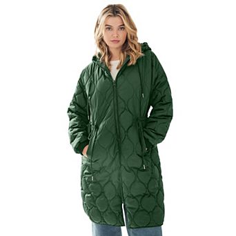 ellos Plus Size Long Quilted Jacket With Drawstring Waist