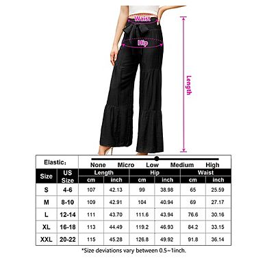 Women's Wide Leg High Waist Pants Smocked Elastic Waist Loose Flowy Pant With Belt