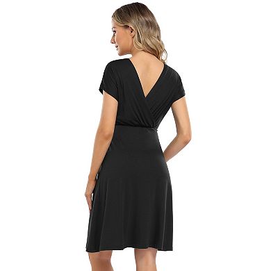Women's V-neck A-line Knee Length Wrap Dress Swing Maternity Dresses For Baby Shower Or Casual