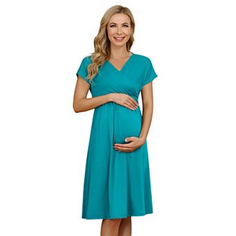 Women's V-neck A-line Knee Length Wrap Dress Swing Maternity Dresses For Baby Shower Or Casual