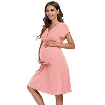 Women's V-neck A-line Knee Length Wrap Dress Swing Maternity Dresses For Baby Shower Or Casual