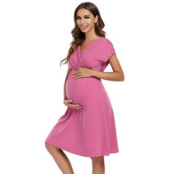 Women's V-neck A-line Knee Length Wrap Dress Swing Maternity Dresses For Baby Shower Or Casual