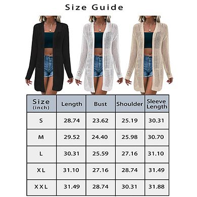 Womens Summer Lightweight Cardigan Long Sleeve Open Front Loose Beach Crochet Cover Up