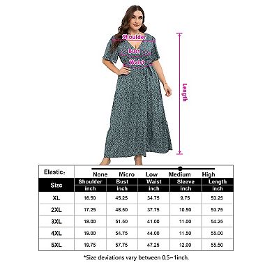 Womens Plus Size V Neck Wrap Maxi Dress High Waist Ruffle Summer Casual Dress with Belt