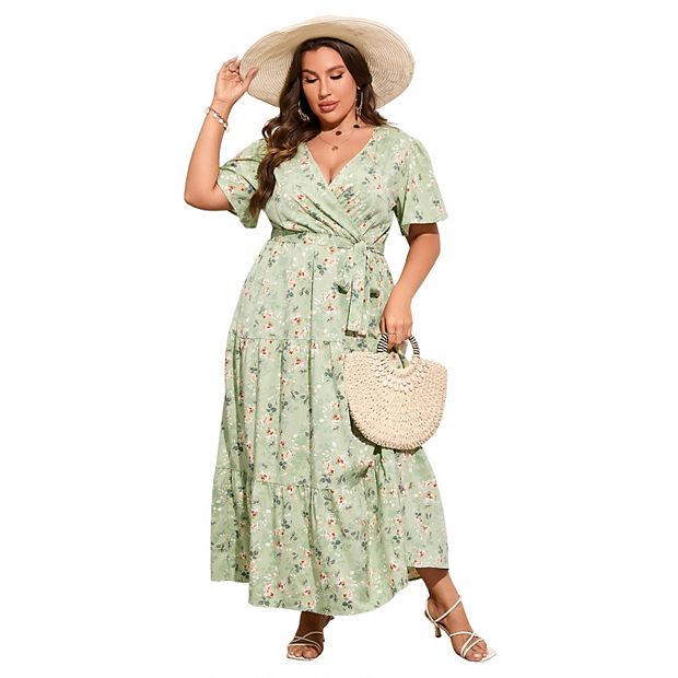 green summer wrap dress 2023 Women Fashion Green Summer A-Line Mid-Cal Dresses Split Sexy Dress Office Lady main image 0