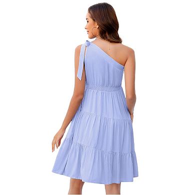 Women's Summer Tie One Shoulder A Line Flowy Mini Dresses Maternity Dress For Baby Shower
