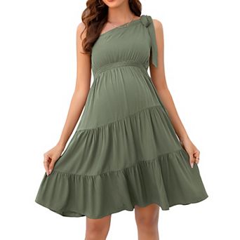 Women's Summer Tie One Shoulder A Line Flowy Mini Dresses Maternity Dress For Baby Shower