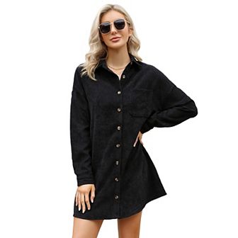Womens Corduroy Colorblock Button Down Shirt Dress Casual Long Sleeve Oversized Tunic Blouses