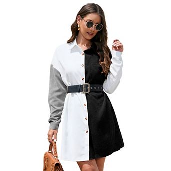 Womens Corduroy Colorblock Button Down Shirt Dress Casual Long Sleeve Oversized Tunic Blouses