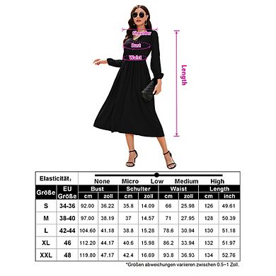 Women's Ruffle Trim V Neck Long Sleeve Solid Bohemian Casual High Waist Pleated Maxi Party Dress
