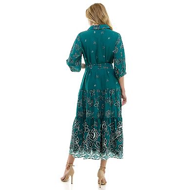 Women's Figueroa & Flower Button Front Belted Maxi Dress