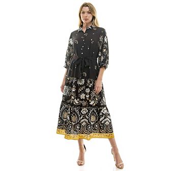 Women's Figueroa & Flower Button Front Belted Maxi Dress