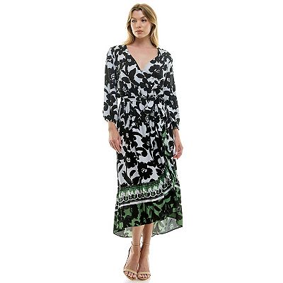 Women's Figueroa & Flower Belted Faux Wrap Maxi Dress, Size: Large, Olive Black