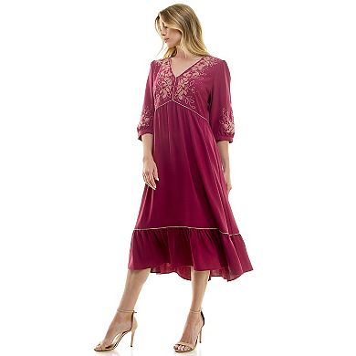 Women's Figueroa & Flower Elbow Sleeve Embroidered Peasant Dress