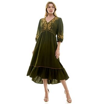 Women's Figueroa & Flower Elbow Sleeve Embroidered Peasant Dress