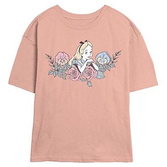 Disney's Alice In Wonderland Floral Gathering Juniors' Skimmer Graphic Tee