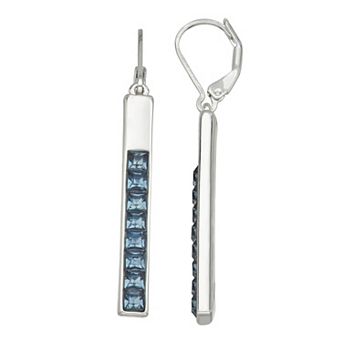 Nine West Silver Tone Blue Stone Linear Drop Earrings