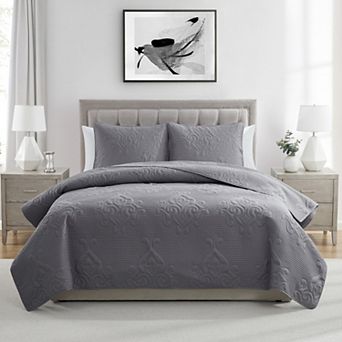 VCNY Home Solomun 3 pc Pinsonic Damask Microfiber Quilt Set