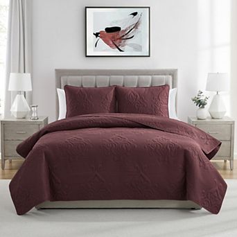 VCNY Home Solomun 3 pc Pinsonic Damask Microfiber Quilt Set