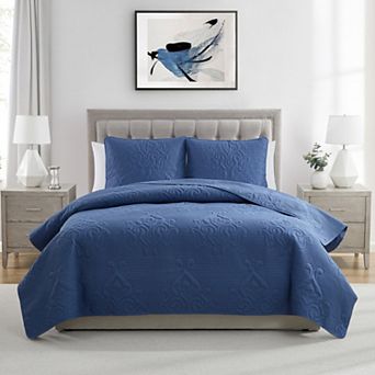 VCNY Home Solomun 3 pc Pinsonic Damask Microfiber Quilt Set