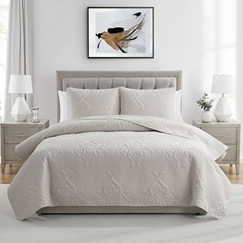 VCNY Home Solomun 3 pc Pinsonic Damask Microfiber Quilt Set