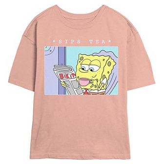 Juniors' Nickelodeon SpongeBob SquarePants Sips Tea Skimmer Graphic Tee