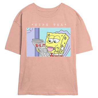 Juniors' Nickelodeon SpongeBob SquarePants Sips Tea Skimmer Graphic Tee