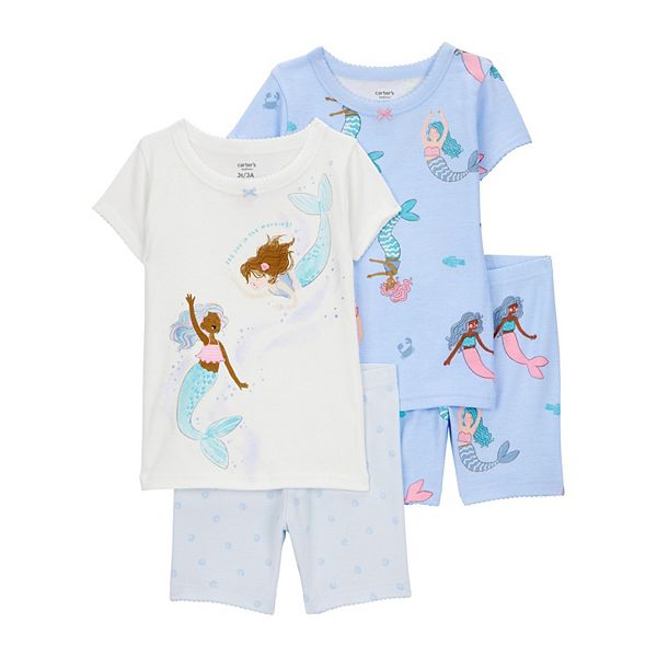 Baby Girl Carter's 4-Piece Mermaid Print Snug Fit Cotton Pajamas - Blue (12 MONTHS)