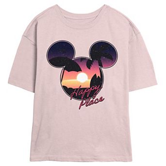 Disney's Mickey Mouse Sunset Happy Place Juniors' Skimmer Graphic Tee