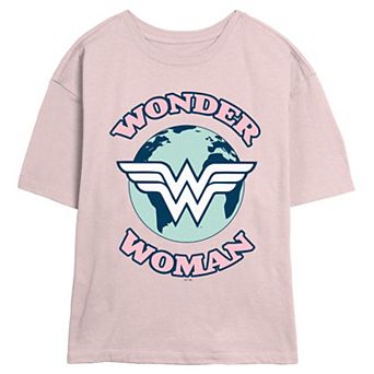 Juniors' DC Comics Wonder Woman World Logo Skimmer Graphic Tee