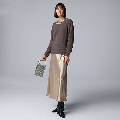 Women's Simply Vera Vera Wang Necklace Embellished Sweater