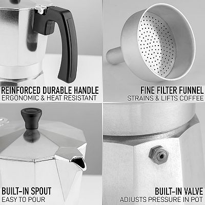 Zulay Kitchen Stovetop Espresso Maker - Moka Pot 3 Espresso Cups