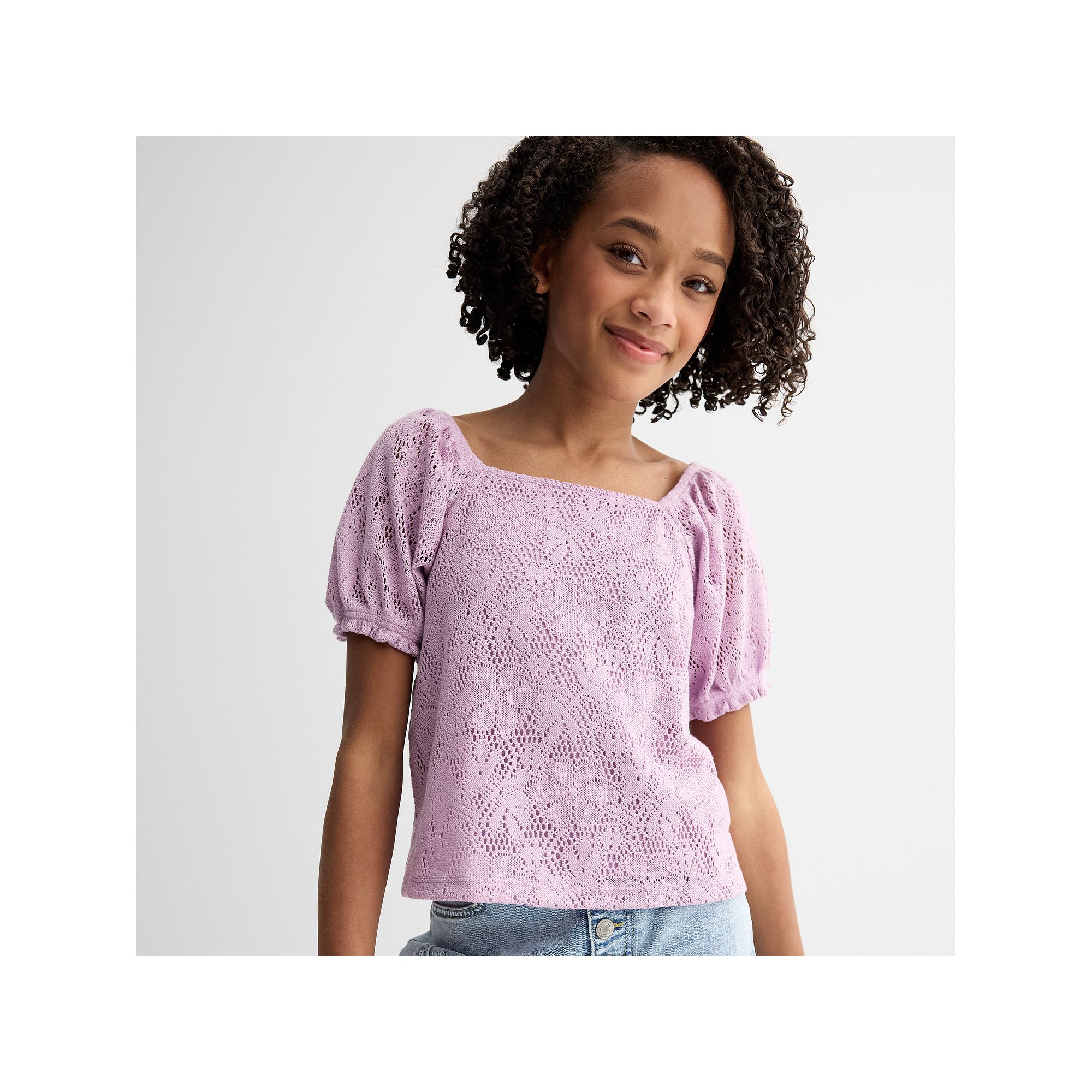 Girls 7-16 SO® Short Sleeve Squareneck Top, Girls, Size: 12 PLUS, Purple 