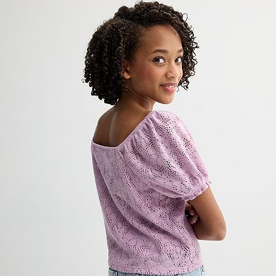 Girls 7-16 SO® Short Sleeve Squareneck Top