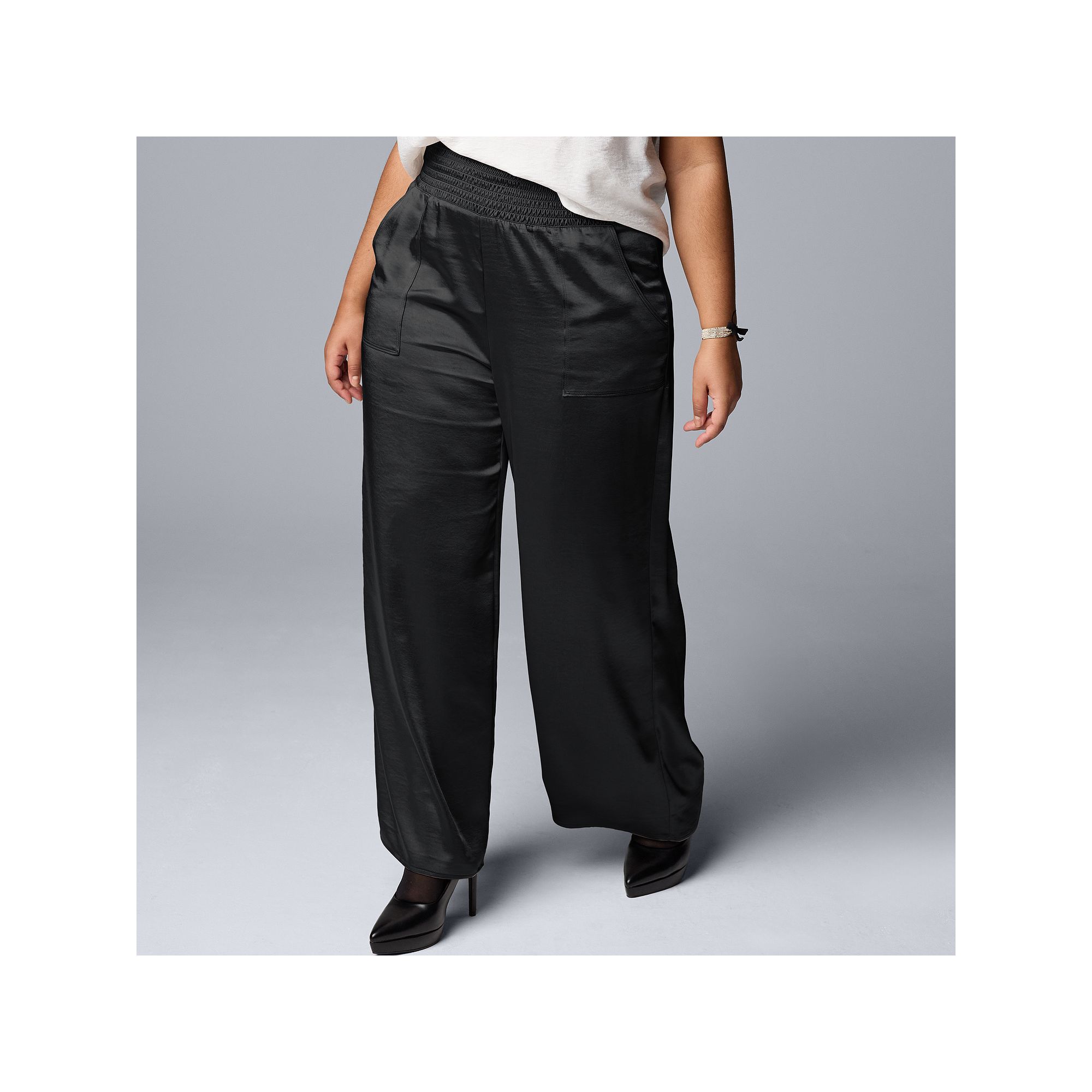 Plus Size Simply Vera Vera Wang Satin Wide Leg Pull On Pants, Womens, Size
