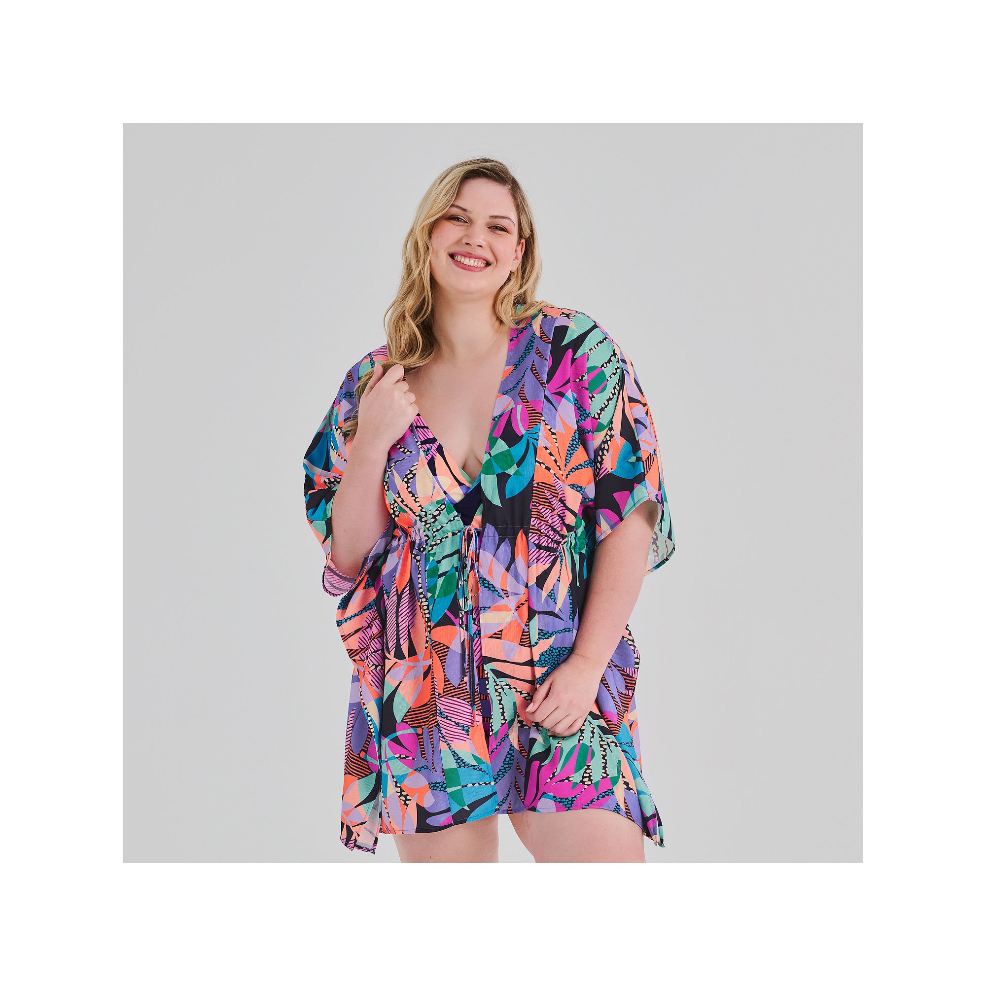 Plus Size Freshwater Front Caftan Tunic Swim Cover Up, Womens, Size: 1XL, 