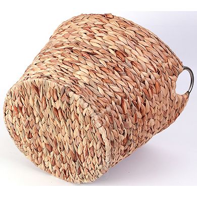 Water Hyacinth Wicker Round Storage Laundry Basket with Handles