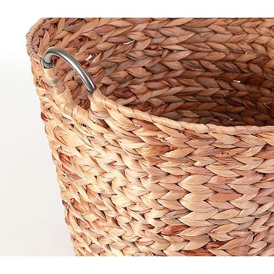 Water Hyacinth Wicker Round Storage Laundry Basket with Handles