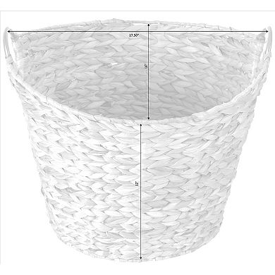 Water Hyacinth Wicker Round Storage Laundry Basket with Handles
