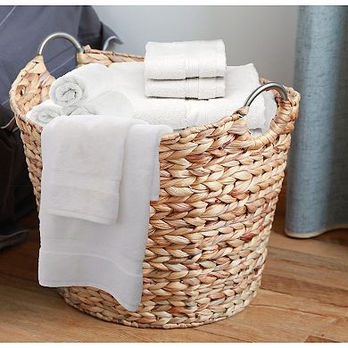 Water Hyacinth Wicker Round Storage Laundry Basket with Handles
