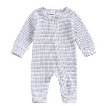 Baby Girls Purple Striped Waffle Knit Zipper Romper